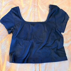 Navy Blue Ribbed Crop Top